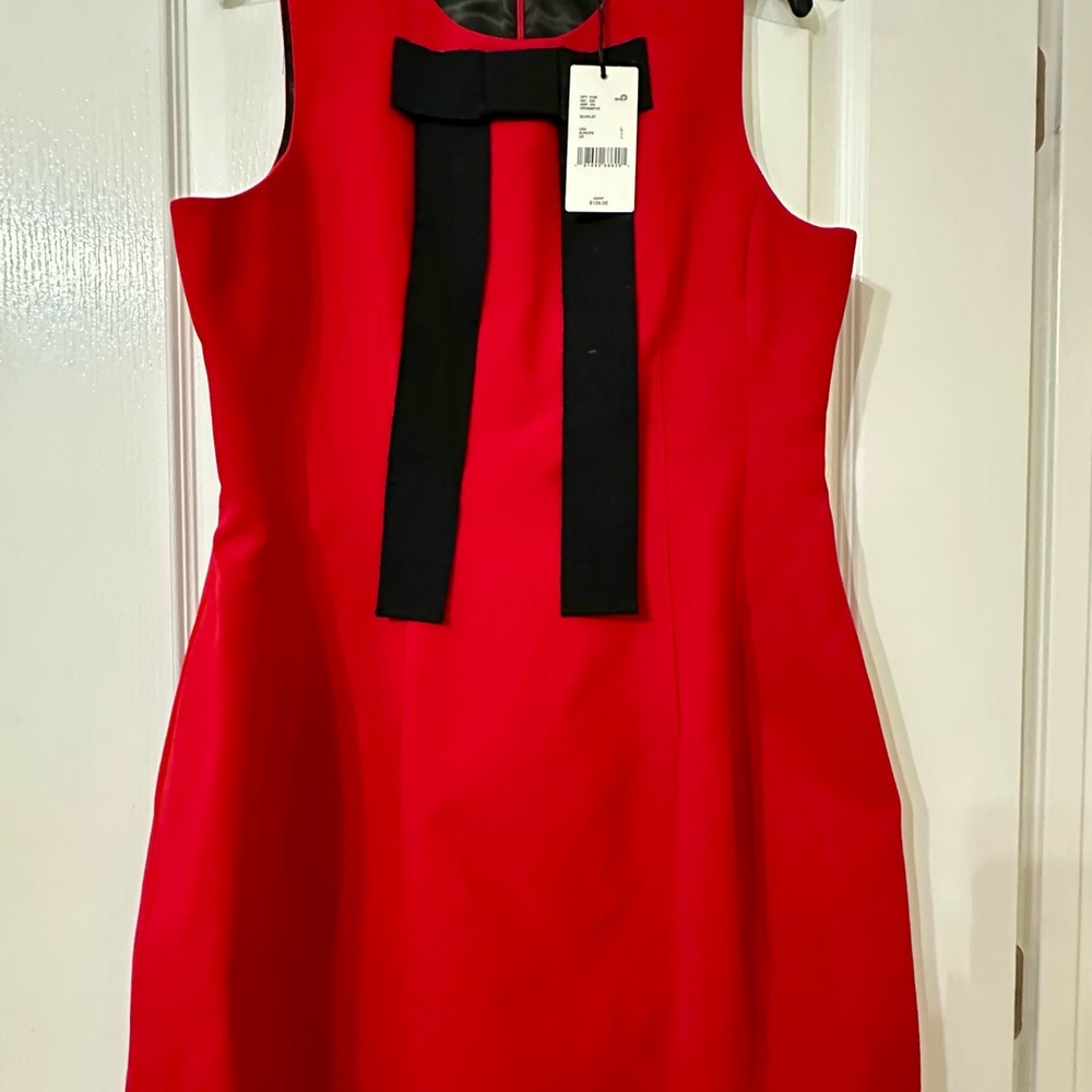 Elegant Red Dress with Black Bow